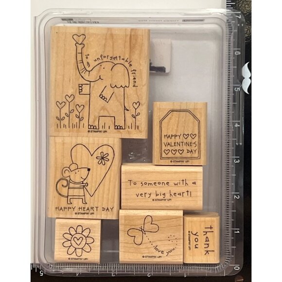 STAMPIN' UP! 111089 HAPPY HEART DAY Wood Mounted Rubber Stamp set of 7 LOVE - Picture 2 of 5